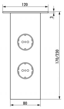 Rhodos 2, Konsole, edelstahlfarbig, H 230 mm, 2 Steckdosen