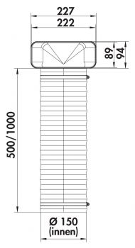 F-URX 150 Umlenkstück 90° mit Flexschlauch, Verbindungselement, weiß, L 500 mm