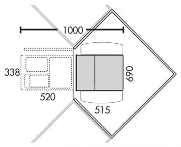 Corner Boy 3 (für Diagonaleckschränke), Abfallsammler für Eckschränke, alu grau