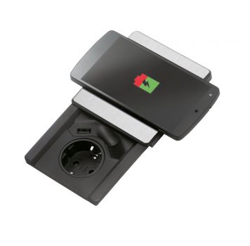 Evoline Square-USB Qi, Einbausteckdosenelemente, edelstahlfarbig