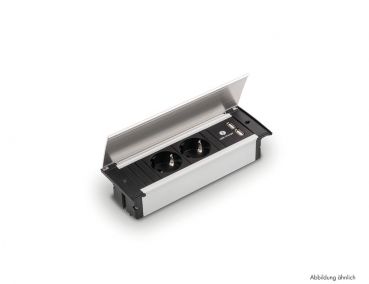 Kapsa-USB, Einbausteckdosenelemente, mit Schukosteckdosen, Deckel schwarz