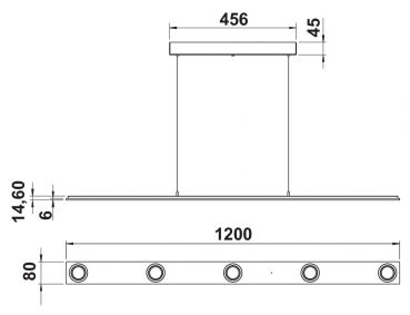 Cavo lang LED, Pendelleuchte, metallic, L 1200 mm, 5 x 4 W