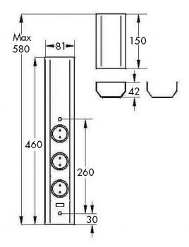 Mira Wand small USB A/C, Aufbausteckdosenelement, Edelstahl