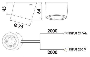 Unika 3 Farbwechsel LED, Aufbauleuchte, Einzelleuchte mit Schukosteckdose, schwarz matt