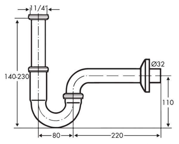 Röhrengeruchsverschluss 4, Siphon, 1 ¼  Zoll x 1 ¼  Zoll