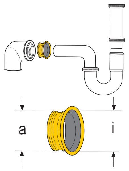 Gewindenippel, Abflussrohr, für 1 ½" x 32 mm, a 47 mm, i 30,5 mm