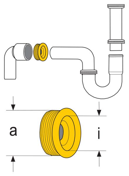 HT-Gumminippel, Abflussrohr, für 1 ½", DN 40 1350, a 54 mm, i 33 mm