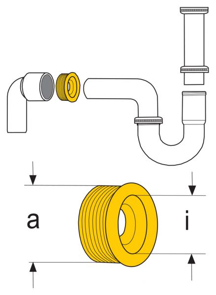 Gummimanschette für Anschlussrohre, Abflussrohr, für 1 ½", DN 40 1360, a 59 mm, i 33 mm