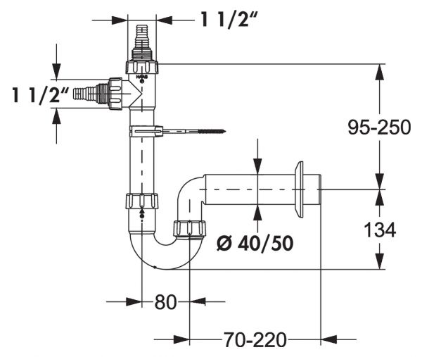 Röhrengeruchsverschluss 5, Siphon, 1 ½" x Ø 50 mm