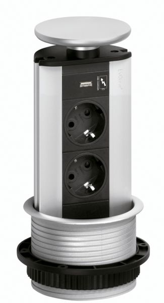 Evoline® Port-USB, Versenkbares Steckdosenelement, Deckel silberfarbig