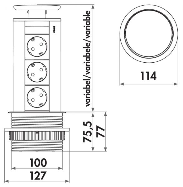 Evoline® Port-USB, Versenkbares Steckdosenelement, Deckel silberfarbig