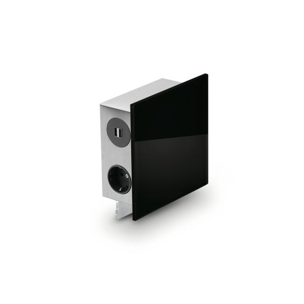 Mira Quad Glas USB, Aufbausteckdosenelement, Edelstahl/Glas schwarz