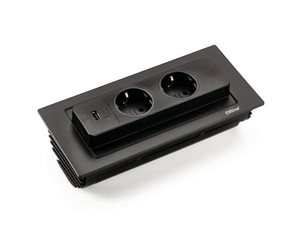 Evoline® BackFlip-USB schwarz, Steckdosenelement, schwarz lackiert