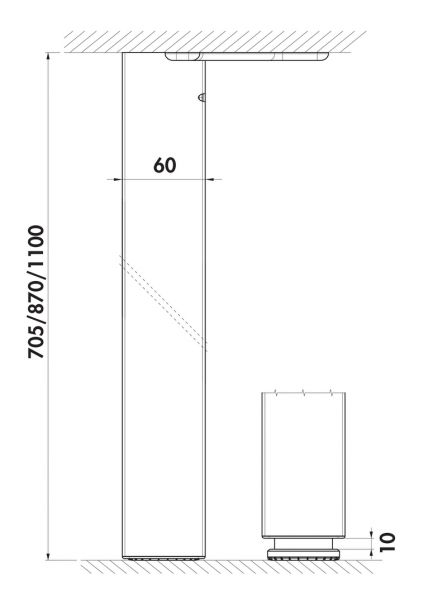 Quadra, Stützfuß, edelstahlfarbig, H 705 mm