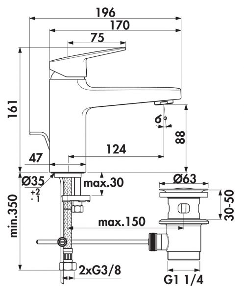 Ideal Standard Ceraplan Bad, Einhebelmischer, chrom, Hochdruck