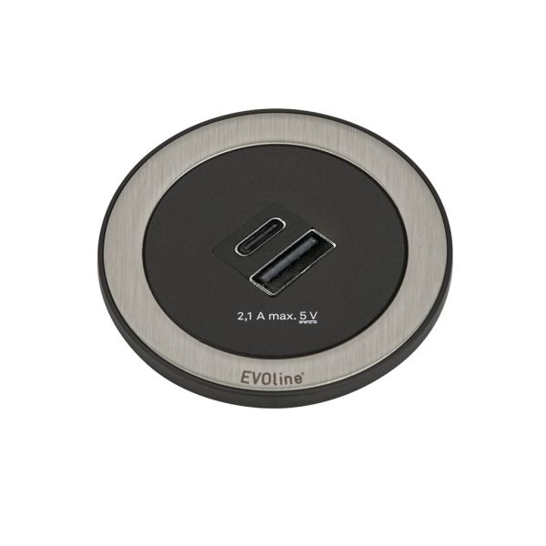 Evoline® One Doppel USB A+C, Steckdosenelement, Ring Edelstahl gebürstet