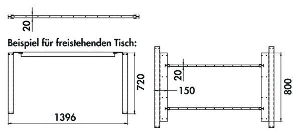 Traversenset Lucca, Tisch, L 1596 mm