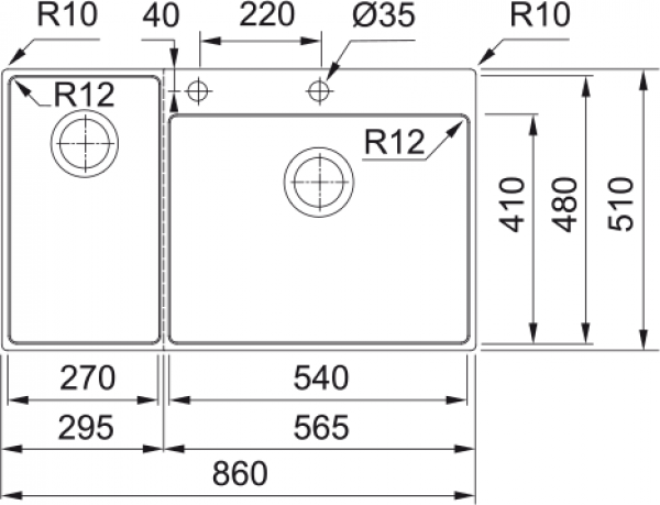 Franke Edelstahlbecken BWX220-54-27A Workcenter links Edelstahl Druckknopf Edelstahl